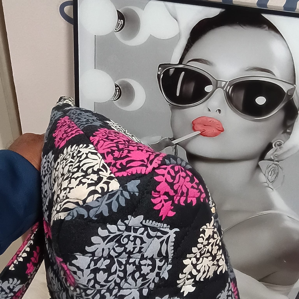 Vera Bradley Black and Pink Leaf Pattern Tote - Picture 3 of 13